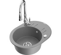Mexen Kevin fregadero de granito de 1 seno con escurridor y grifo de cocina Savita, gris - 6517-71-672601-00 18195 5905315036803