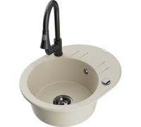 Mexen Kevin fregadero de granito de 1 tazón con escurridor y grifo de cocina Elia, beige - 6517-69-670101-70 20127 5905315031686