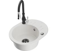 Mexen Kevin fregadero de granito de 1 tazón con escurridor y grifo de cocina Savita, blanco - 6517-20-672601-70 18177 5905315036759
