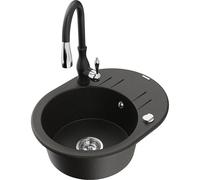 Mexen Kevin fregadero de granito de un seno con escurridor y grifo de cocina Savita, negro/dorado metálico - 6517-75-672601-70 18234 5905315036926