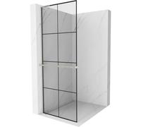 Mexen Kioto+ L panel de ducha con estantería Walk-in 90 x 200 cm, rejilla negra, níquel cepillado - 800-090-123-97-77 40931 5905315266569