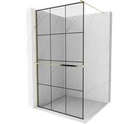 Mexen Kioto+ mampara de ducha con estante Walk-in 100 x 200 cm, cuadrícula negra, dorada - 800-100-121-50-77 13903 5907709177383