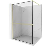 Mexen Kioto+ mampara de ducha con estante Walk-in 110 x 200 cm, marco negro, dorado cepillado - 800-110-121-55-70 37074 5905315246714