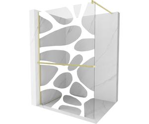 Mexen Kioto+ mampara de ducha con estante Walk-in 110 x 200 cm, ola blanca, oro cepillado - 800-110-121-55-97 37106 5905315246752