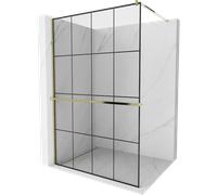 Mexen Kioto+ mampara de ducha con estante Walk-in 140 x 200 cm, cuadrícula negra, dorado - 800-140-121-50-77 13907 5907709177758