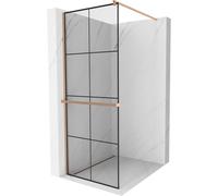 Mexen Kioto+ mampara de ducha con estante Walk-in 70 x 200 cm, cuadrícula negra, cobre cepillado - 800-070-121-65-77 37346 5905315247261