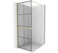 Mexen Kioto+ mampara de ducha con estante Walk-in 80 x 200 cm, cuadrícula negra, dorado cepillado - 800-080-121-55-77 37079 5905315246363