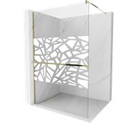 Mexen Kioto+ mampara de ducha con estante Walk-in 90 x 200 cm, patrón blanco, dorado - 800-090-121-50-85 13918 5907709169876