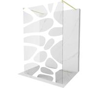 Mexen Kioto mampara de ducha independiente 100 x 200 cm, ola blanca 8 mm, dorado cepillado - 800-100-002-55-97 36343 5905315267481