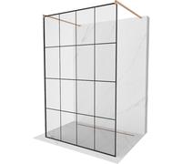 Mexen Kioto mampara de ducha independiente 130 x 200 cm, rejilla negra 8 mm, cobre cepillado - 800-130-002-65-77 36431 5905315268648