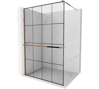 Mexen Kioto+ panel de ducha con estante Walk-in 130 x 200 cm, cuadrícula negra, oro rosa - 800-130-121-60-77 13989 5907709178458