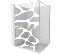 Mexen Kioto+ panel de ducha con estante Walk-in 130 x 200 cm, ola blanca, dorado cepillado - 800-130-121-55-97 37108 5905315246998