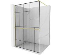 Mexen Kioto+ panel de ducha con estante Walk-in 80 x 200 cm, patrón negro, dorado cepillado - 800-080-121-55-78 37087 5905315246370
