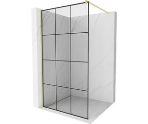 Mexen Kioto Panel de ducha Walk-in 120 x 200 cm, rejilla negra 8 mm, dorado cepillado - 800-120-101-55-77 37424 5905315240484
