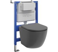 Mexen Lena conjunto empotrado de WC bastidor neumático Tex Air XS-F con taza WC y asiento de cierre suave, gris oscuro mate 101174 5907931045252