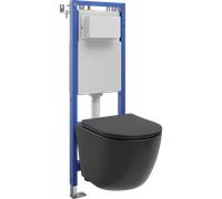 Mexen Lena conjunto empotrado WC marco estrecho, esquinero Tex W con taza WC Tornado y asiento de cierre suave, negro mate 101259 5907931048260