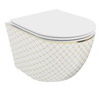 Mexen Lena inodoro sin bordes con asiento de cierre lento slim, duroplast, blanco/dorado patrón de rejilla - 30224009 16080 5907709154506