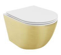 Mexen Lena inodoro sin reborde con asiento de cierre suave slim, duroplast, blanco/dorado diseño de líneas - 30224007 16087 5907709154483
