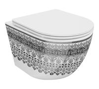 Mexen Lena taza de inodoro Rimless con asiento con cierre suave slim, duroplast, blanco/negro patrón - 30224095 35108 5905315067050