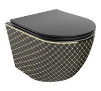 Mexen Lena taza de inodoro Rimless con asiento de cierre suave slim, duroplast, negro mate/dorado diseño de rejilla - 30224079 15872 5907709154582