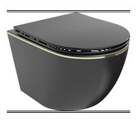Mexen Lena taza de inodoro Rimless con asiento de cierre suave slim, duroplast, negro mate/línea dorada - 30224075 16086 5907709154544