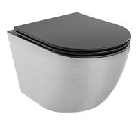 Mexen Lena taza de inodoro sin bordes con asiento de cierre suave slim, duroplast, negro mate/patrón de líneas plateadas 16088 5907709154520