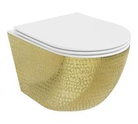 Mexen Lena taza de WC Rimless con asiento de cierre suave slim, duroplast, blanco/dorado patrón de escamas - 30224008 16081 5907709154490
