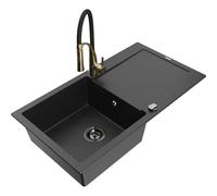 Mexen Leo fregadero de granito de 1 cubeta con escurridor y grifo de cocina Aster, negro/plata metálica - 6501-73-73450-57-B 18525 5905315042736