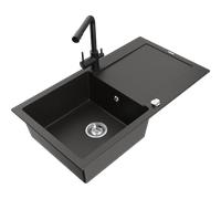 Mexen Leo fregadero de granito de 1 cubeta con escurridor y grifo de cocina Duero, negro/dorado metálico - 6501-75-671600-70 16643 5905315022219