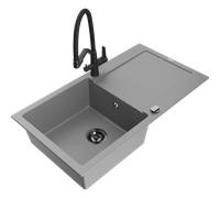 Mexen Leo fregadero de granito de 1 cubeta con escurridor y grifo de cocina Duo, gris - 6501-71-671701-70-B 20204 5905315102911