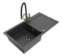 Mexen Leo fregadero de granito de 1 cubeta con escurridor y grifo de cocina Duo, negro moteado - 6501-76-671701-57-B 20221 5905315049575
