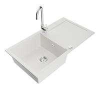 Mexen Leo fregadero de granito de 1 cubeta con escurridor y grifo de cocina Telma, blanco - 6501-20-670200-00 6132 5907709188952