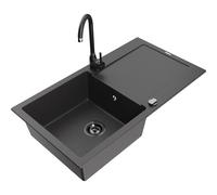 Mexen Leo fregadero de granito de 1 cuenco con escurridor y grifo de cocina Telma, negro moteado - 6501-76-670200-70-B 17781 5905315013866