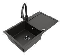 Mexen Leo fregadero de granito de 1 senal con escurridor y grifo de cocina Elia, negro/metalizado dorado - 6501-75-670101-70-B 19476 5905315027344