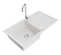 Mexen Leo fregadero de granito de 1 seno con escurridor y grifo de cocina Telma, blanco - 6501-20-670200-00 6132 5907709188952