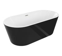 Mexen Luna bañera independiente 160 x 75 cm, blanca/negra, rebosadero níquel cepillado - 52031607575-97 45799 5905315379504