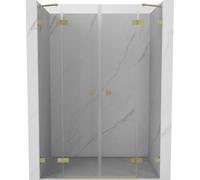 Mexen Lunar Dúo de puertas de ducha abatibles de 160 cm, transparentes, dorado cepillado - 834D-160-000-55-00 92503 5905315519078