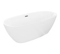 Mexen Luvo Slim bañera exenta 170 x 75 cm, blanca, rebosadero gris acero cepillado - 52801707500-66 75980 5905315621832