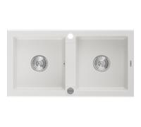 Mexen Mario fregadero de granito de 2 compartimentos 820 x 436 mm, blanco, sifón cromado - 6504822000-20 3559 5907709193918