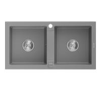 Mexen Mario fregadero de granito de 2 compartimentos 820 x 436 mm, gris, sifón cromado - 6504822000-71 3566 5907709193949
