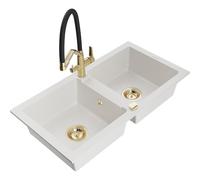 Mexen Mario fregadero de granito de 2 compartimentos con grifo de cocina Duo, blanco - 6504-20-671701-57-G 22595 5905315045751