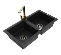 Mexen Mario fregadero de granito de 2 compartimentos con grifo de cocina Rita, negro - 6504-77-670300-50-B 17130 5905315018144