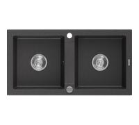 Mexen Mario fregadero de granito de 2 senos 820 x 436 mm, negro moteado, sifón cromado - 6504822000-76 3571 5907709193970
