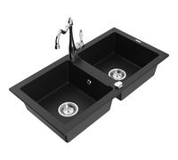 Mexen Mario fregadero de granito de 2 senos con grifo de cocina Carla, negro - 6504-77-670700-00 16721 5905315038616