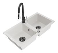 Mexen Mario fregadero de granito de 2 senos con grifo de cocina Savita, blanco - 6504-20-672601-70 16951 5905315033246