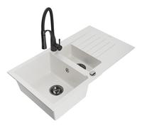 Mexen Matias fregadero de granito 1,5-cubetas con escurridor y grifo de cocina Aster, blanco - 6502-20-73450-70-B 18616 5905315042989