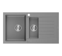 Mexen Matias fregadero de granito de 1,5 senos con escurridor 900 x 505 mm, gris, sifón cromado - 6502901505-71 3546 5907709193789