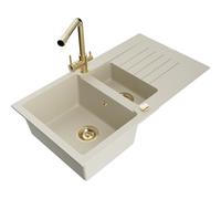 Mexen Matias fregadero de granito de 1,5 senos con escurridor y grifo de cocina Duero, beige - 6502-69-671600-50 16824 5905315022394