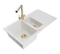 Mexen Matias fregadero de granito de 1,5 senos con escurridor y grifo de cocina Duero, blanco - 6502-20-671600-50 16687 5905315022356