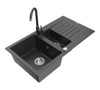 Mexen Matias fregadero de granito de 1,5 senos con escurridor y grifo de cocina Telma, negro moteado - 6502-76-670200-76 6158 5907709189218